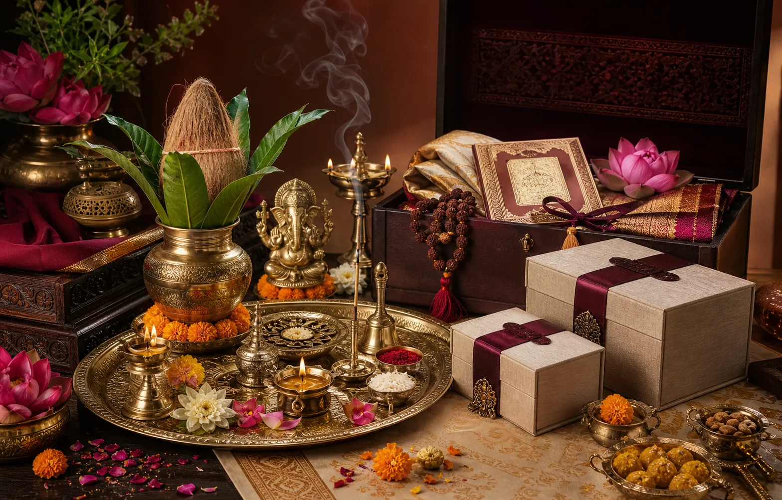Abundant premium Hindu puja collection and bespoke presentation boxes