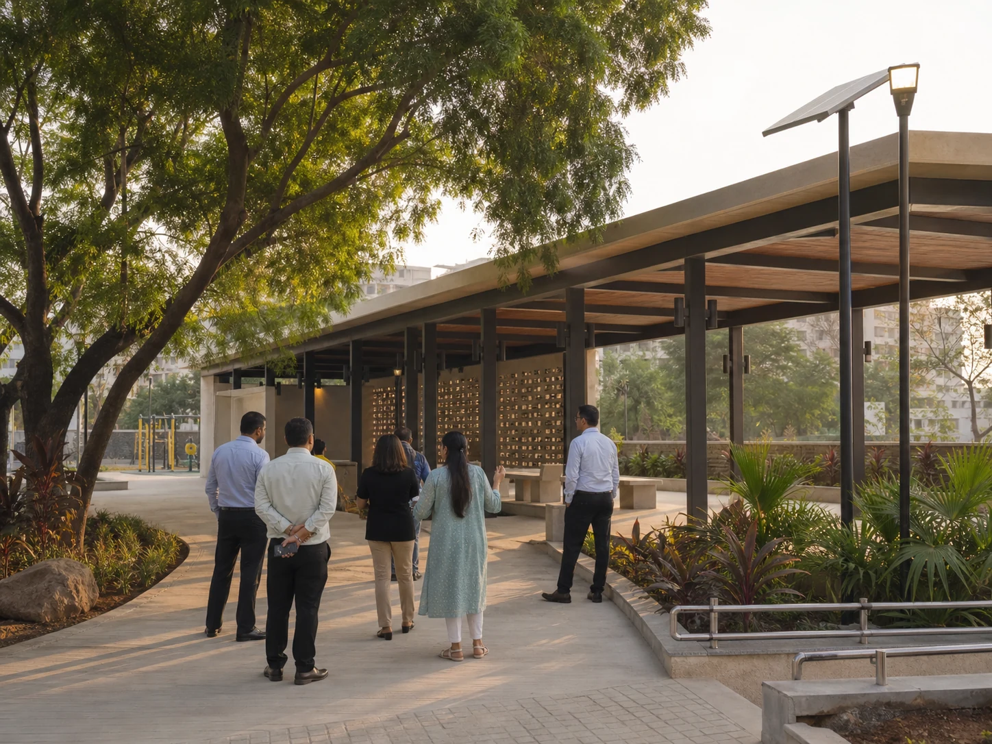 Civic project walkthrough in a landscaped public environment